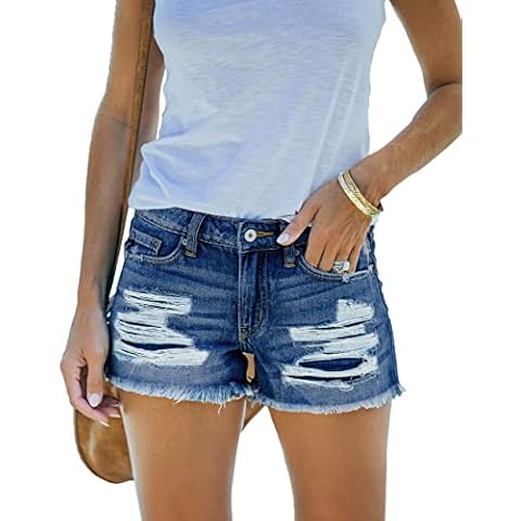 MIFOCAL Women's Ripped Denim Jean Shorts Mid Rise Summer Hot Raw Hem Casual Shorts Cover