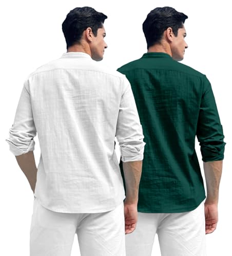 Image of Zombom Combo of Men's Solid Cotton Polyester Blend Full Sleeve Straight Kurta Shirt (Pack of 2)