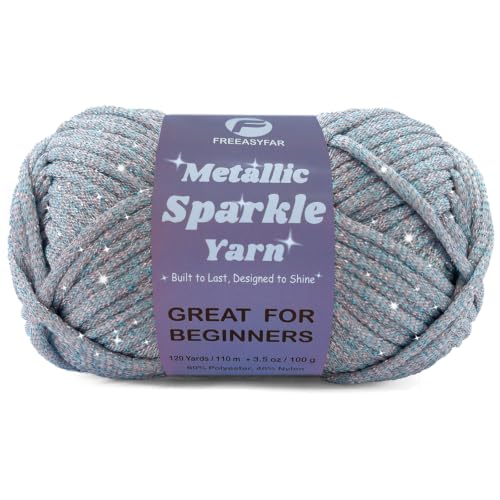 Image of Metallic Sparkle Yarn for Crochet and Knitting with Easy-to-See Stitches, Worsted Weight Medium #4, Beginners Yarn for Amigurumi, Bags, Handmade Gifts, Home Decor (Marble, 1 Pack)