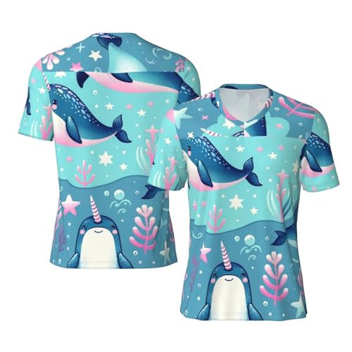 Stylish Athletic Sports Jersey Narwhal-Animal-Blue-Sea Men's Rugby Jersey Medium