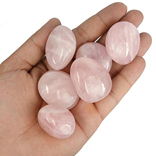 Image of Reiki Crystal Products Natural Brazilian Rose Quartz Tumble Stone Raw Rough Stone Tumbled Pack of 100 Gram