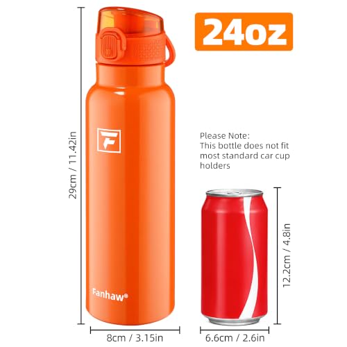Image of Fanhaw 24 oz Insulated Water Bottle with Soft Silicone Spout Lid, Leakproof Stainless Steel Vacuum Bottle for School, Sports& Daily Use, Kids, Teens& Adults, Back to School Essentials (Vibrant Orange)