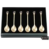 Matashi 24K Gold Plated Crystal Topped Dessert Spoon for Dinner Party Great for Testing Sampling Appetizers Corporate Gifts Christmas Mother's Day Birthday Housewarming Present Dining Decor(Set of 6)