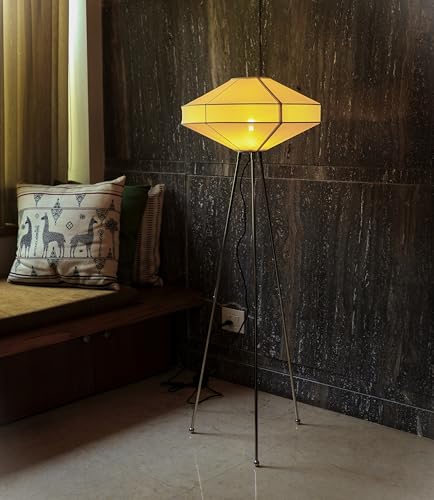 Image of FIG Living Space Rover Floor Lamp (Off White) | 130 cm Tall Standing Lamp | Handcrafted Lampshade with Knock Down Tripod Stand | Best for Home Decor, Living Room, Cafe & Restaurant | No Bulb