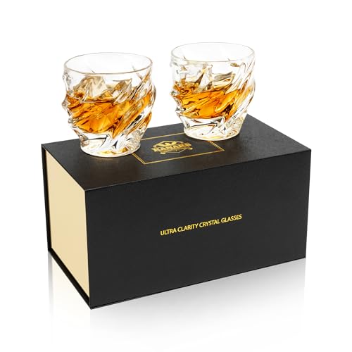 KANARS Old Fashioned Whiskey Glasses - Set of 2 Bourbon Glass 10 oz with Luxury Box - Ultra Clear Crystal Rocks Barware for Scotch, Irish Whisky, Rum and Cocktail