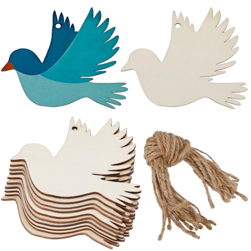 GORGECRAFT 20pz Piccoli Uccelli in Legno Non Finiti Ritagli in Legno Ornamenti Colomba della Pace Decorazioni per Uccelli Appesi Segni Vuoti con Foro Corda di Canapa per Matrimonio Compleanno