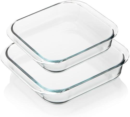 Image of Borosilicate Square Glass Baking Dish, Baking Tray, Oven and Microwave Safe, Set of 2 (900ml, 1800ml), Transparent