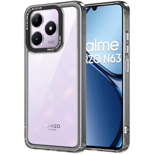 Image of TheGiftKart Hybrid Shockproof Back Cover Case for Realme C63 / Narzo N63 | Stylish Camera Border | Electroplated Buttons | Crystal Clear Hard Back Cover Case (TPU & PC, Smoked Bumper)