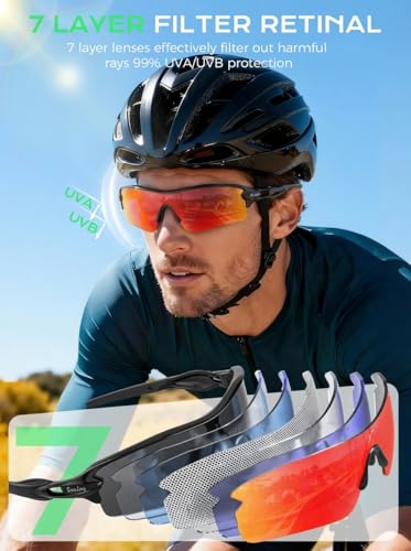 Image of BangLong TAC Polarized Sports Sunglasses UV400 for Men Women | TR90 Lightweight Frame, Adjustable Non-slip Nose Pads, RX Insert Included, Wrap-Around Design for Running Cycling Baseball