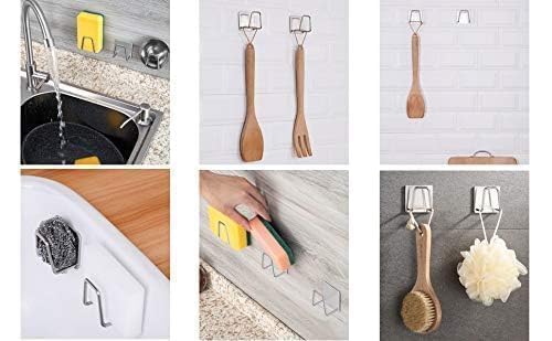 Aezta 2 Pcs Adhesive Sponge Holder for Kitchen Sink, Stainless Steel Scrubber and Brush Hanger Caddy Accessories Storage Rack Stand, Rustproof Sponge Rack for Scrubber & Brush, Kitchen Accessories 2