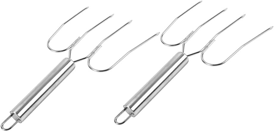 Beavorty Stainless Steel Turkey Lifting Forks Poultry Bbq Meat Carving Forks with Wire Handle, Large Outdoor Grilling Tools 2pcs for Roasting Chicken and Turkey