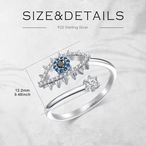 Evil Eye Adjustable Ring for Women Sterling Silver/Solid 10K 14K 18K Gold Evil Eye Adjustable Open Rings Promise Ring Mothers Day Birthday Graduation Christmas Jewelry Gifts for Her4