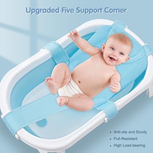 Image of Colorlife Baby Bath Seat Support Net Infant Bathing Seat Support Mat, Adjustable Comfortable Non-Slip Five-Pointed Baby Shower Net Bathtub Sit Up Mesh for Newborn 0-12 Months-Light Blue(No Bathtub)