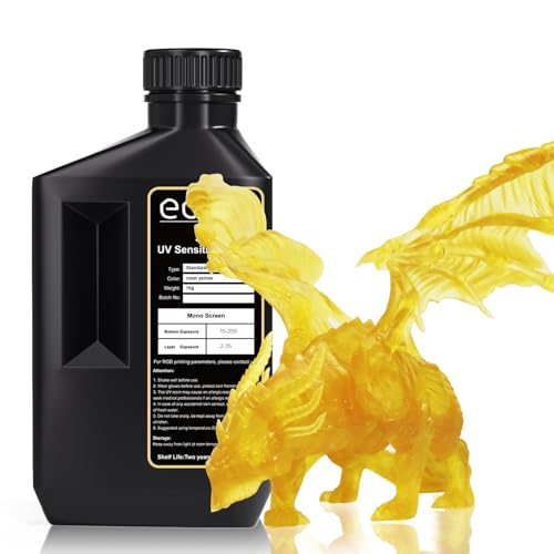 Eono Resina para Impresora 3D 1kg – Resina Fotopolímero Rígida UV 405 nm, Amarilla Translúcida, Curado Rápido, Alta Precisión, Compatible con Impresoras LCD/DLP/SLA