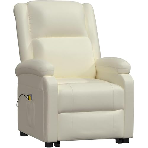 vidaXL Massage Chair, Electric Lift Chair for Elderly, Recliner Chair for Home Theater Cinema with Side Pocket, Cream White Faux Leather