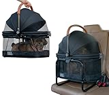 Pet Gear No-Zip View 360 Pet Carrier & Car Seat with Booster Seat Frame for Small Dogs & Cats, Mesh Ventilation, Push Button Entry, No Tools Required, Onyx