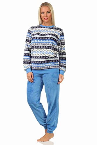 Fantástico pijama para mujer de manga larga en aspecto noruego de forro polar coral – 202 201 267 959, azul, 36-38