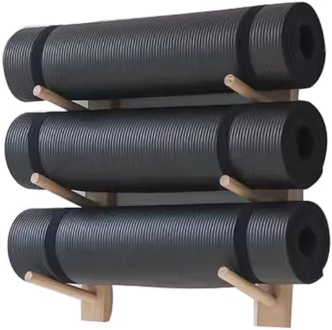 Wall Mounted Yoga Mat Storage Rack - Wooden Organizer for Home Gym, Space-Saving Yoga Mat Holder, Versatile Shoe Hanging Shelf, Durable & Stylish Exercise Equipment Storage
