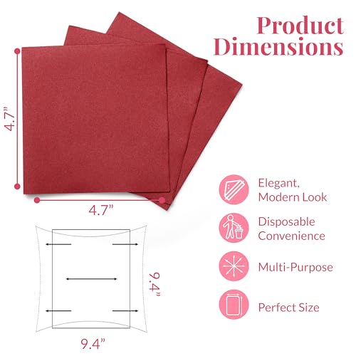 Image of Prestee Linen Feel Guest Towels - Paper Hand Towels - Cocktail Napkins - 5inch Folded / 9.5inch Unfolded - 200 count - Soft and Absorbent Disposable Napkins for Parties and Events - Red