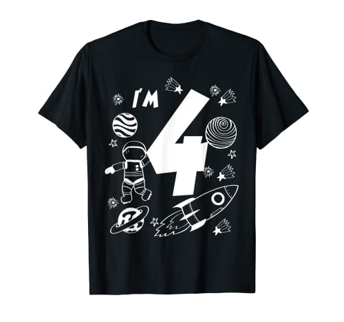 Outer Space Astronaut Planets Kids 4th Birthday Party Space T-Shirt