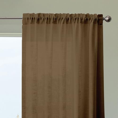 Image of HOMEMONDE Cotton Sheer Curtains 6 Feet Long Door Drapes Light Filtering Transparent Panels with Rod Pocket Header Single Piece (96 Inches, Dark Brown)