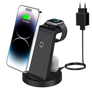 Draadloze oplader, snel inductief laadstation met 18 W fast-adapter, 3-in-1 draadloze oplader, compatibel met iPhone-14/13/12/11/Pro/SE/X/XS/XR/8 Apple Watch 8/7/6/SE/SE/5/4/3/2, Air Pods Pro