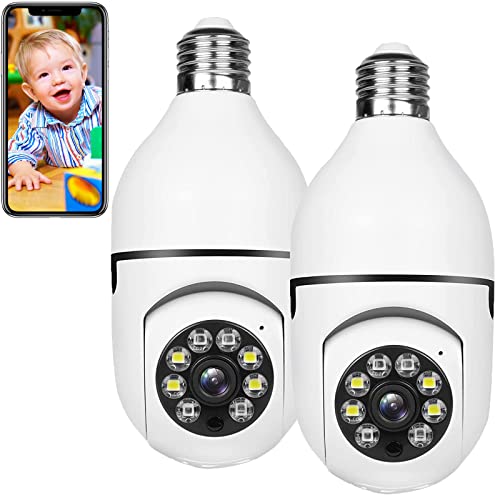 2Mp Wireless Light Bulb Camera, 2 Pack Light Bulb Camera Wifi Outdoor For Home Security, Light Socket Security Cameras 360 Degree Color Night Vision, 24/7 Recording Motion Auto Tracking 2-Way Audio #TOP30