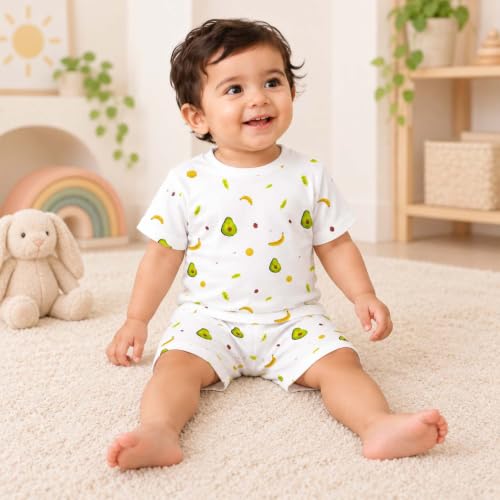 Image of MOM'S HOME T-Shirt & Shorts Co-ord Set for Kids | Elegant & Comfortable Summer Wear | Organic Cotton Clothing Set | Avocado | Pack of 1
