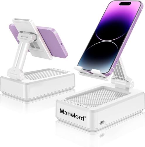 Cell Phone Stand with Wireless Bluetooth Speaker Compatible for iPhone/Samsung/iPad Tablet, Anti-Slip Design Phone Stand with HD Surround Sound Bluetooth Speaker for Home,Office,Outdoor etc.（White）