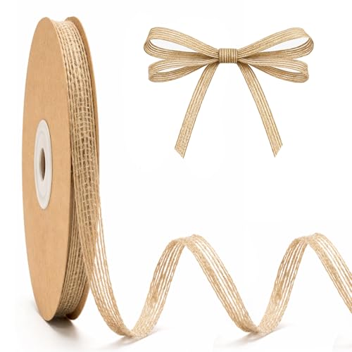 jijAcraft 0.6CM Natural Jute Ribbon: 20 Yards Narrow Brown Hessian Ribbon for DIY Crafts Rustic Jute Burlap Ribbons for Gift Wrapping Wedding Baking Wraps