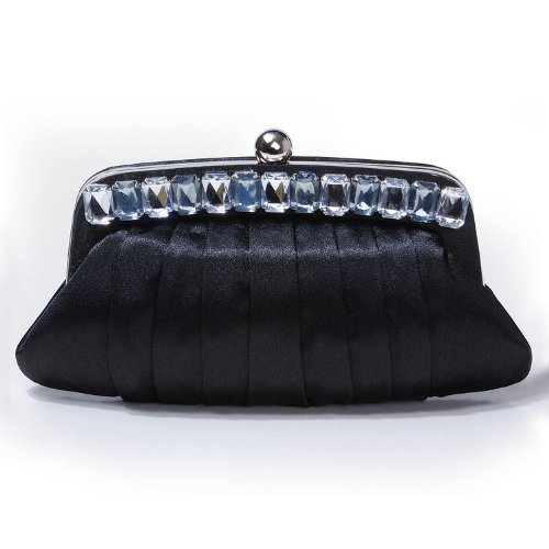 Brauttasche de soirée en satin noir de haute qualité avec fermoir soigné