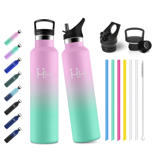Borraccia 1L con Cannuccia, Borraccia Termica in Acciaio Inox, Senza BPA, a Prova di Perdite, Riutilizzabile, Bottiglia Acqua per Outdoor, Yoga, Viaggi, Palestra