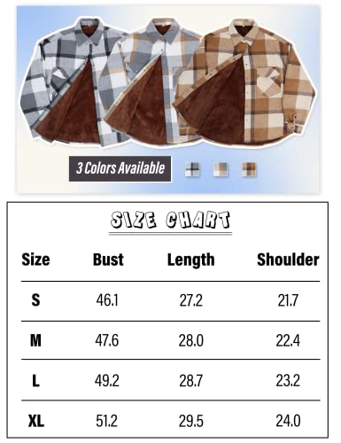 Mundoven Womens Sherpa Lined Flannel Jacket Lapel Button Down Warm Fleece Plaid Shirt Shacket Coat With Pockets(0096-Browngrey-Xl) #TOP4