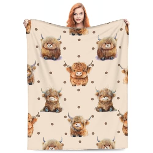 Image of VODRM Cute Highland Cow Print Blanket Loves Cows Gifts for Adult & Kids for Living Room Bedding Couch Soft Warm Lightweight Cozy Throw Blankets Farmhouse Decor 40x50in