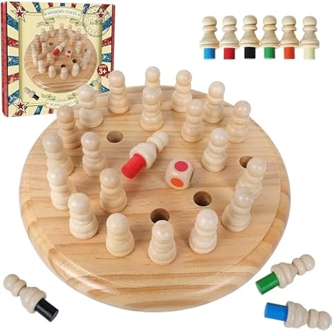 Gothink Wooden Memory Chess Matching Game, Wooden Memory Match Stick Chess Board Game, Wooden Color Memory Chess Educational Board Games for Kids and Adults, Montessori Preschool Toy for Toddler Cover