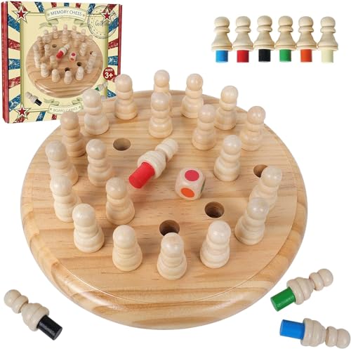 Image of Gothink Wooden Memory Chess Matching Game, 7.5 Inch Wooden Memory Match Stick Chess Board Game, Educational Games for Kids, Montessori Preschool Toy for Toddler Birthday Gift