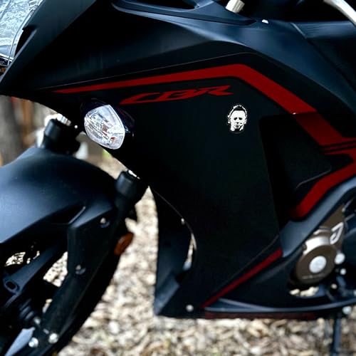 Image of Elektroplate Officially Licensed Mini Halloween Michael Myers OEM Emblems for Motorcycles, Watercrafts, and Decorations | Universal Fit at 1.6 inch x 1.25 inch | Weatherproof | 2-Pack
