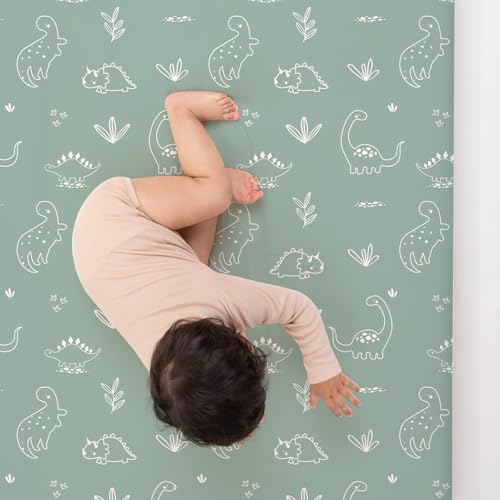 Image of BROLEX Baby Fitted Crib Sheets: Kid Crib Sheets - Set of 2 for Toddler Standard Size Crib Mattress for Boys and Girls - Jersey Knit Crib Bed Sheets Cute Dinosaurs