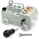 Comfy Cubs Busy Board Toy Truck Set - Fun & Noise-Free, Pine Wood Activity Board for Toddlers with LED Light Switch - Designed in The US, Focused & Engaging Montessori Play for Kids 3+ (Sage)
