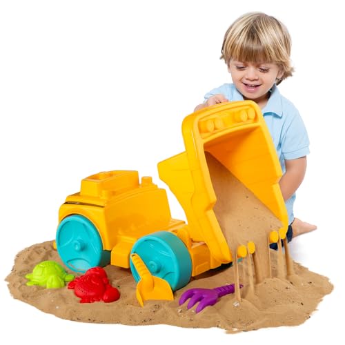 Molto | Camion Con Cassone Ribaltabile Da Spiaggia Con 6 Giocattoli - Camion Giocattolo Per Sabbia E Giardino - Giocattolo Per Bambini Con Carico E Scarico - Ideale Per Bambini - 6