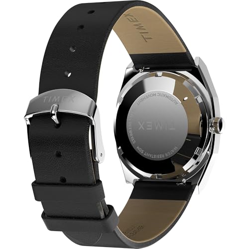 Image of TIMEX Q Mechanical Automatic Watch for man with Black Rectangle Dial & Black Leather Strap Band Water Resistant Men's Wrist Watches - TW2Y07500UJ