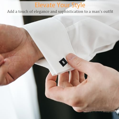 QFGasre 8 Pcs Men\'s Classic Cufflinks Cuff Links for Men Silver Black Striped Disc Square Rectangle Cuff Links Shirt Suit Men’s Jewelry or Accessories for Wedding Groom Business Elegant Gift - Thumbnail 6