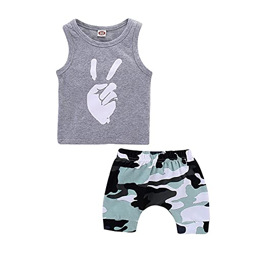 Toddler Kids Baby Boys Fashion O-Neck Tops Victory T-Shirt Vest +Camouflage ShortsSummer Casual Outfits Set