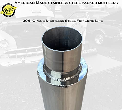 Porter Mufflers - Standard Length Muffler - Improved Exhaust Sound And Performance With Durable Non-Directional Design - Stainless Steel, Inlet/Outlet Diameter 3.0, Body Diameter 4.0 #TOP3