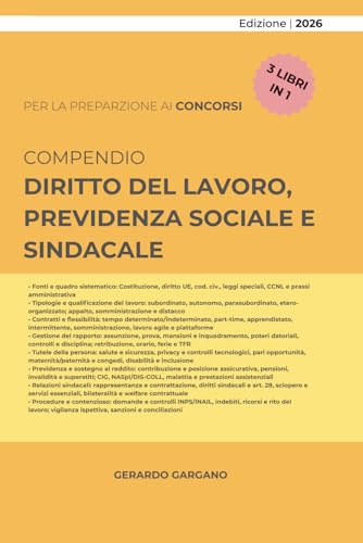  COMPENDIO DIRITTO DEL LAVORO, PREVIDENZA SOCIALE E SINDACALE: Manuale “3 in 1” per concorsi ed esami: rapporto di lavoro, tutele INPS/INAIL, ammortizzatori e relazioni industriali aggiornati al 2026
