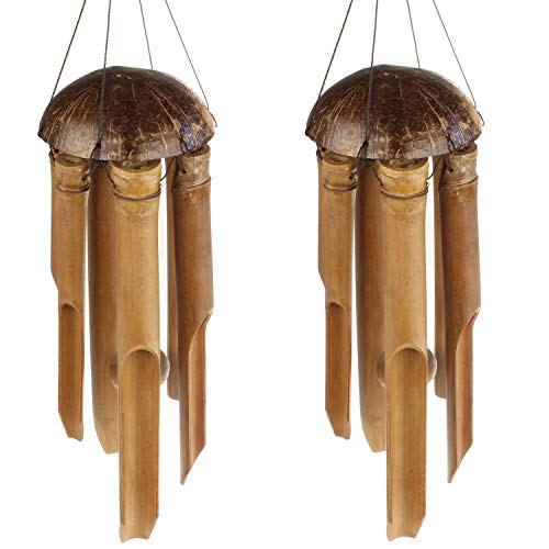 MACOSA HOME 2er Set Windspiel Bambus und Kokos Klangspiel Gartendeko draussen oder drinnen Heimdeko 100 cm