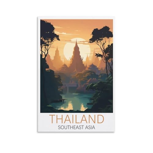 SboJi Poster de voyage vintage Thaïlande Asie du Sud-Est 30 x 45 cm Décoration murale moderne pour bureau, chambre à coucher, salon