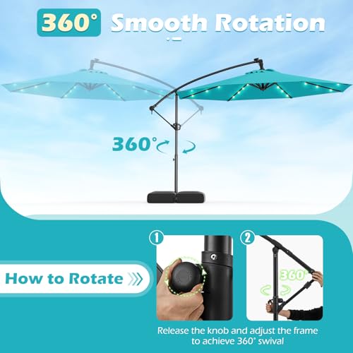 Tangkula 10ft Solar Patio Umbrella with Base Included, Offset Cantilever Outdoor Umbrella with 32 LED Lights, Infinite Tilt, 360 Degree Rotation, Crank Handle for Pool Deck Garden  image 7