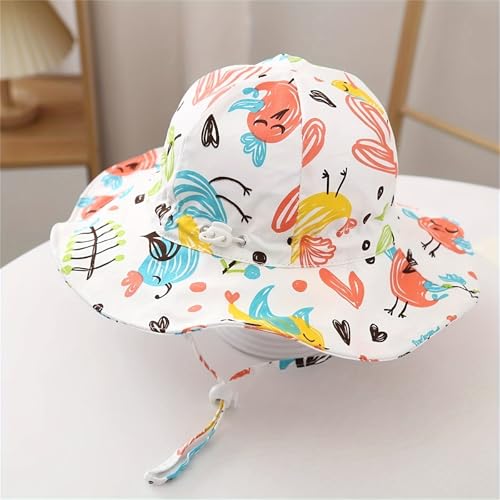 Image of Bold N Elegant Cartoon Print Kids Cotton Sun Hat with Adjustable Chin Strap, Beach Cap Fishing Hat for Boys and Girls