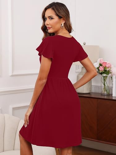 Image of Heymoments Women's Ruffle Sleeve V Neck Swing Sundress Summer Casual A-Line Midi Dress with Pockets S-2XL
